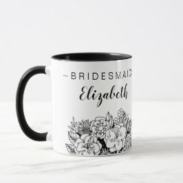 Schwarz-Weiß-Bridesmaid-Bouquet mit Namen Tasse