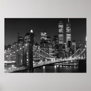 Schwarz Weiß Brooklyn Bridge New York Nacht Poster