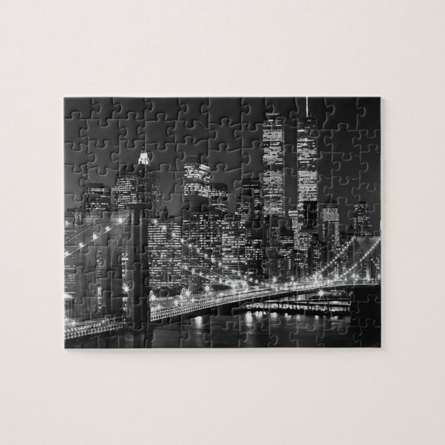 Schwarz-weiß Brooklyn Bridge New York Night (Horizontal)