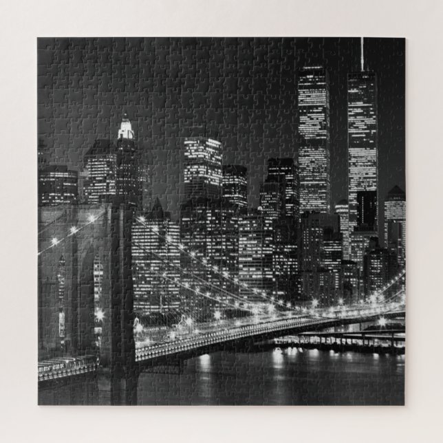 Schwarz-weiß Brooklyn Bridge New York Night (Vertikal)