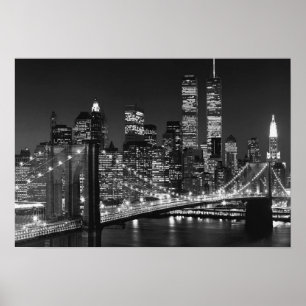 Schwarz-weiß Brooklyn Bridge New York Night Poster