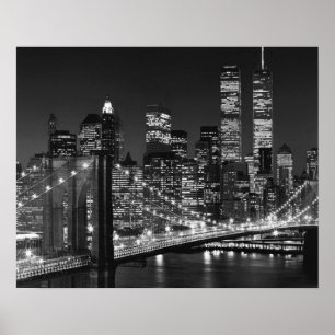 Schwarz-weiß Brooklyn Bridge New York Night Poster