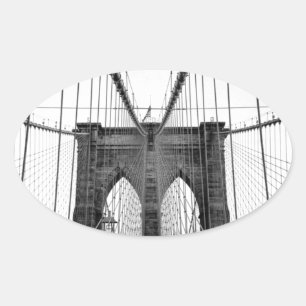 Schwarz-weiß Brooklyn Bridge New York Ovaler Aufkleber