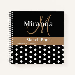 Schwarz-weiß Brown Monogram Polka Dots Sketch Notizbuch