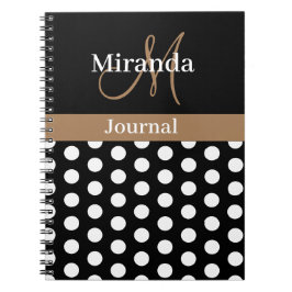 Schwarz-weiß Brown Monogram Script Polka Dot Notizblock