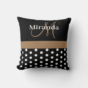 Schwarz-weiß Brown Monogram Script Polka Dots Kissen