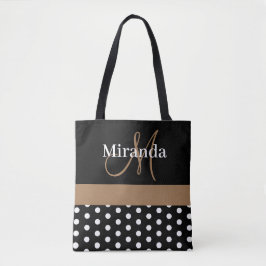 Schwarz-weiß Brown Monogram Script Polka Dots Tasche