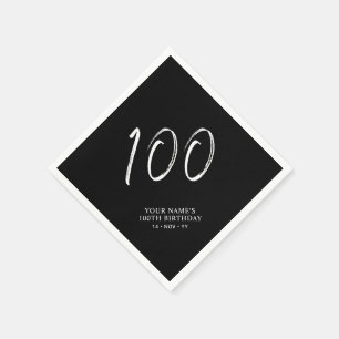 Schwarz & Weiß   Brush Script 100. Geburtstagsfeie Serviette