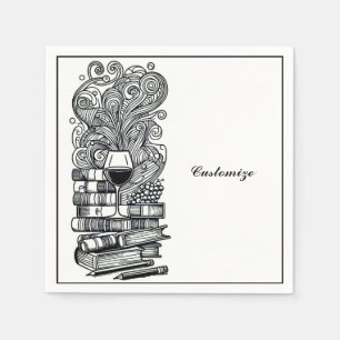Schwarz-Weiß-Bücher und Wein 2 Serviette