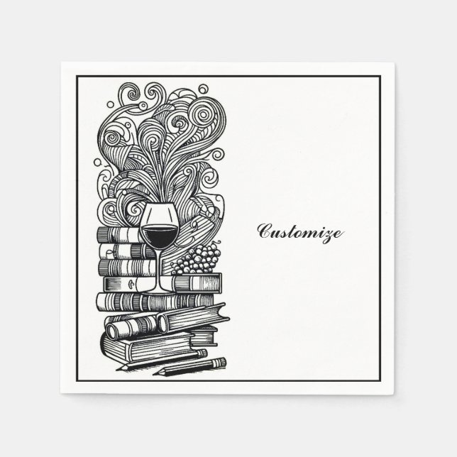 Schwarz-Weiß-Bücher und Wein 2 Serviette (Vorderseite)