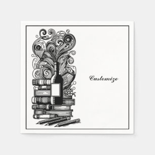 Schwarz-Weiß-Bücher und Wein Serviette