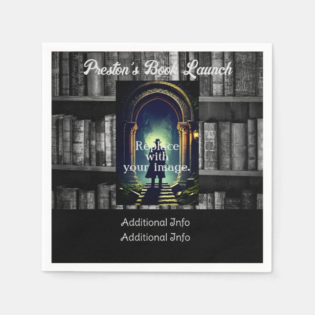 Schwarz-Weiß-Buchregale Serviette (Vorderseite)