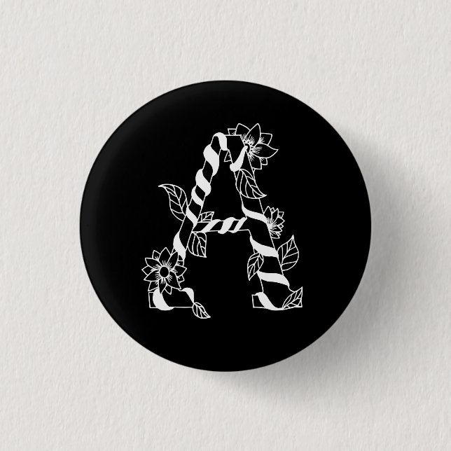 Schwarz-Weiß-Buchstabe "A" mit Twining-Blume Button (Vorderseite)