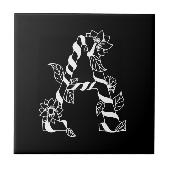 Schwarz-Weiß-Buchstabe "A" mit Twining-Blume Fliese (Vorderseite)
