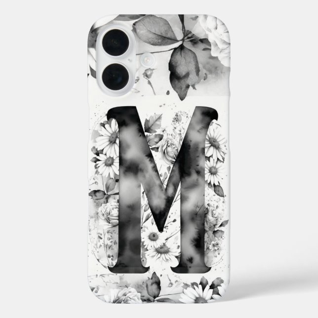 Schwarz-Weiß-Buchstaben M Elegantes Wasser iPhone 16 Hülle (Rückseite)