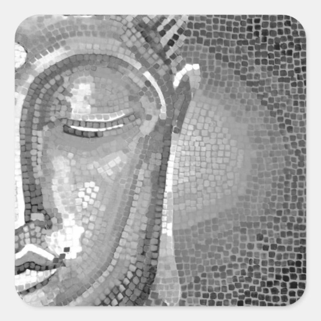 Schwarz-Weiß-Buddha-Gesicht Quadratischer Aufkleber (Vorderseite)