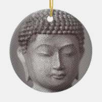 Schwarz-Weiß-Buddha-Gesichtsstatue, gebildet von L