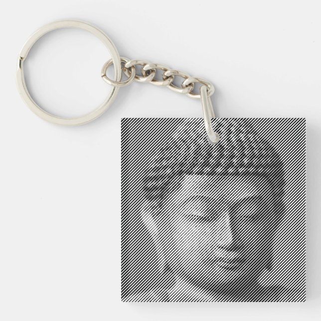 Schwarz-Weiß-Buddha-Gesichtsstatue, gebildet von L Schlüsselanhänger (Vorderseite)