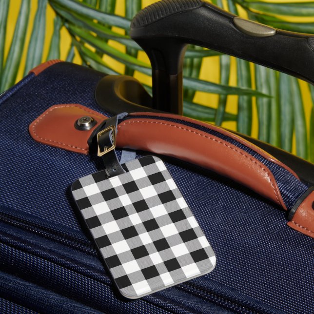 Schwarz-weiß Buffalo Gingham Karo Kariert Holiday  Gepäckanhänger (Vorderseite Insitu 1)