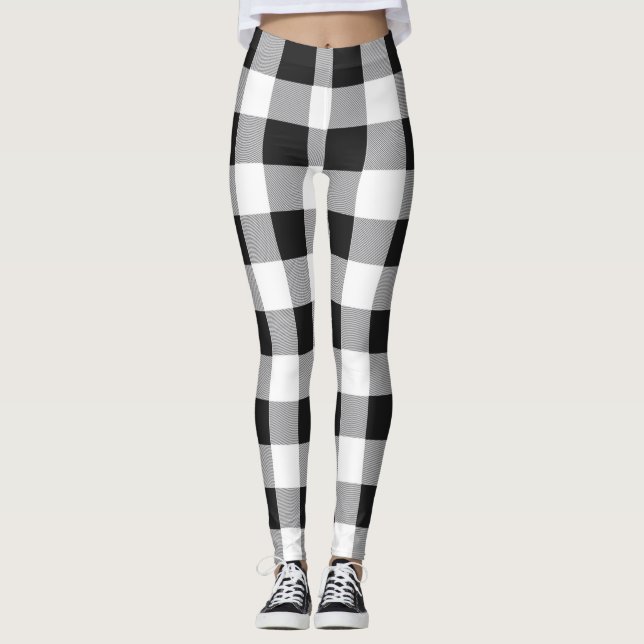 Schwarz-weiß Buffalo Gingham Karo Kariert Holiday  Leggings (Vorderseite)