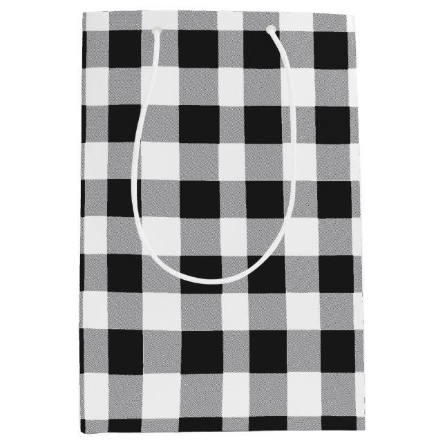 Schwarz-weiß Buffalo Gingham Karo Kariert Urlaub Mittlere Geschenktüte (Vorderseite)