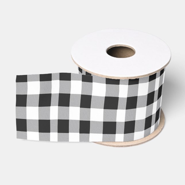 Schwarz-weiß Buffalo Gingham Karo Kariert Urlaub Ripsband (Spule)