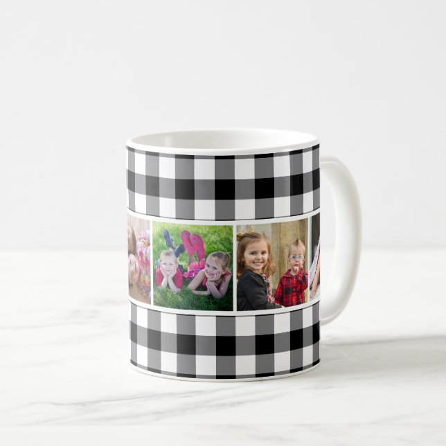 Schwarz-Weiß-Buffalo Kariert 6 FotoCollage Kaffeetasse (VorderseiteRechts)