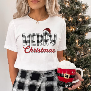 Schwarz & Weiß Buffalo Kariert Cheery Frohe Weihna T-Shirt