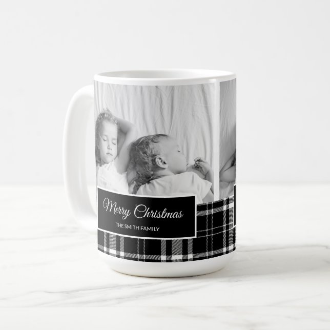 Schwarz-weiß Buffalo Kariert Frohe Weihnachtsfeier Kaffeetasse (Vorderseite Links)