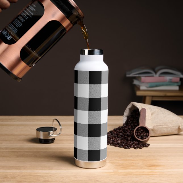 Schwarz-Weiß-Buffalo-Karo Kariert Trinkflasche (Kaffee)