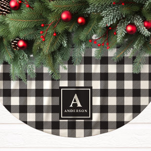 Schwarz-Weiß-Buffalo-Karo-Monogramm Polyester Weihnachtsbaumdecke