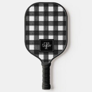 Schwarz-Weiß-Buffalo-Monogramm Karierter Karo Pickleball Schläger