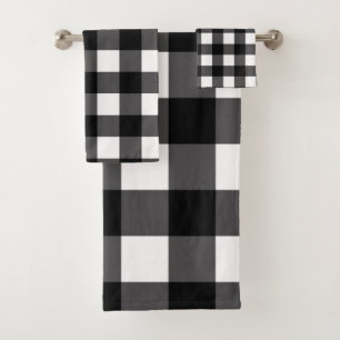 Schwarz-Weiß Büffel Gingham Kariert Karo Badhandtuch Set