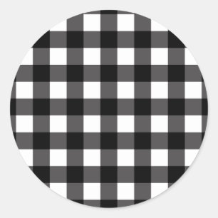 Schwarz-Weiß Büffel Gingham Kariert Karo Runder Aufkleber