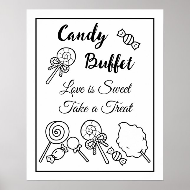 Schwarz-Weiß-Buffet Hochzeitszeichen Poster (Vorne)