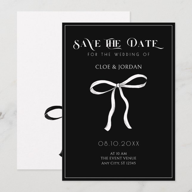 Schwarz-Weiß-Bugband Hochzeit Save The Date (Vorne/Hinten)