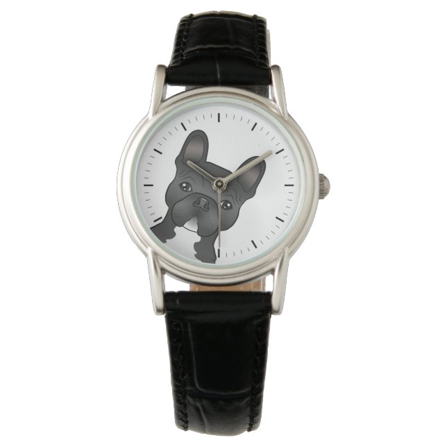 Schwarz-Weiß-Bulldog / Niedlicher Hund in Frankrei Armbanduhr (Vorderseite)