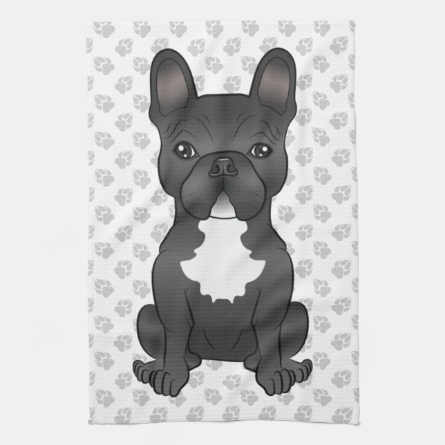 Schwarz-Weiß-Bulldoggen-Cartoon Geschirrtuch (Vertikal)