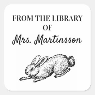 Schwarz Weiß Bunny Kaninchen Lehrer Aus Bibliothek Quadratischer Aufkleber