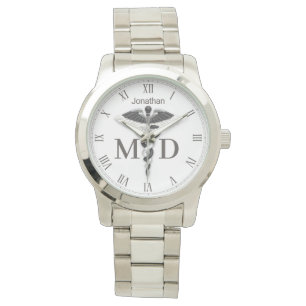 Schwarz-weiß Caduceus Name Medical Doctor Armbanduhr