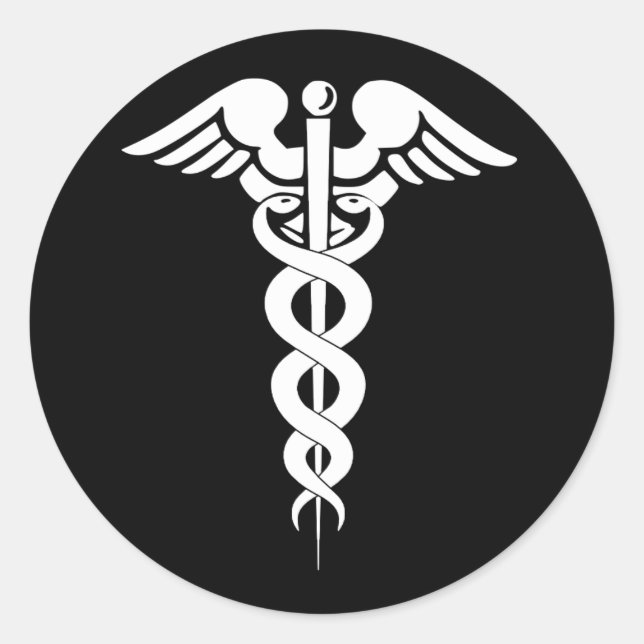 Schwarz-Weiß-Caduceus-Symbol-Aufkleber Runder Aufkleber (Vorderseite)
