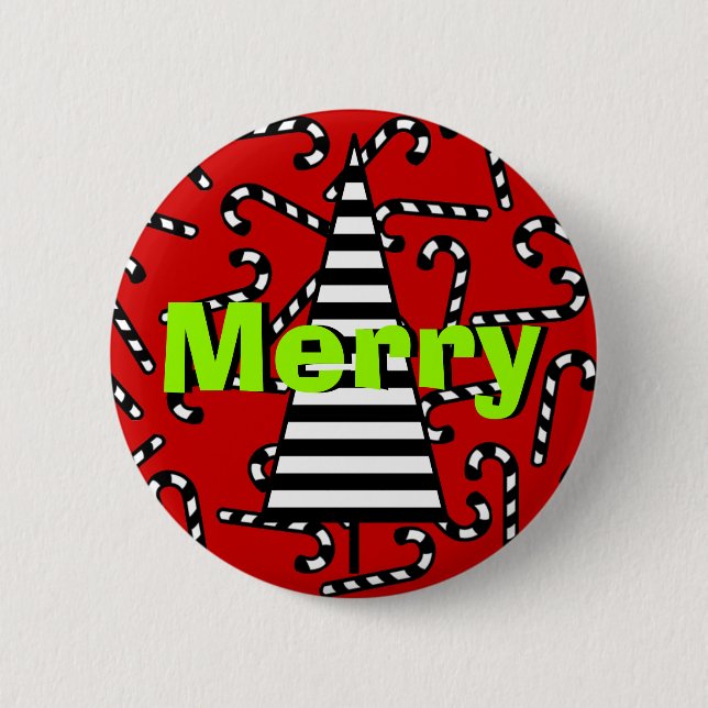 Schwarz-Weiß-Candy-Canes & Tree Button (Vorderseite)