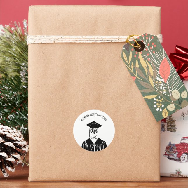 Schwarz-Weiß-Cap und Gown-Abschluss Runder Aufkleber (Feiertag)