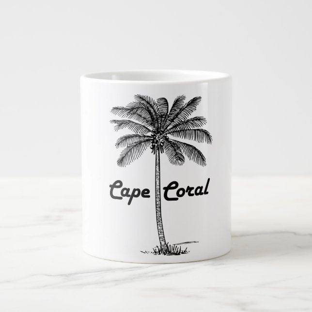 Schwarz-Weiß-Cape Coral & Palm-Design Jumbo-Tasse (Vorderseite)
