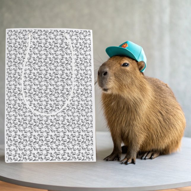 Schwarz-Weiß-Capybara Mittlere Geschenktüte (Capybara and Baseball Gift Bag)