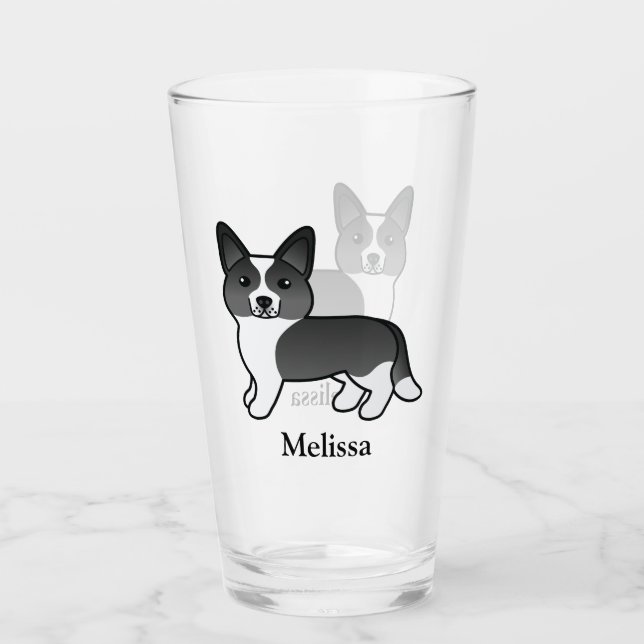 Schwarz-Weiß-Cardigan-Walisischer Korgi-Hund und N Glas (Vorderseite)