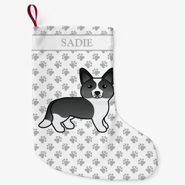 Schwarz-Weiß-Cardigan-Walisischer Korgi-Hund und N Kleiner Weihnachtsstrumpf (Vorderseite)