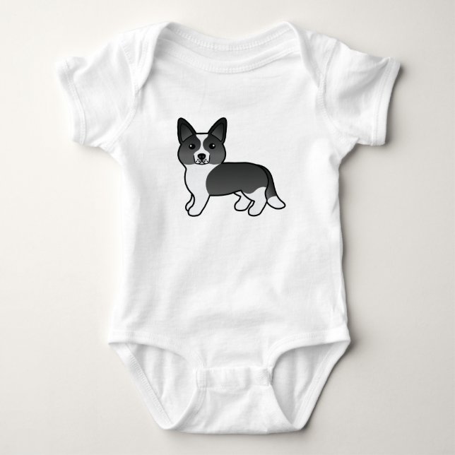 Schwarz-Weiß-Cardigan-Welsh-Corgi-Cartoon-Hund Baby Strampler (Vorderseite)
