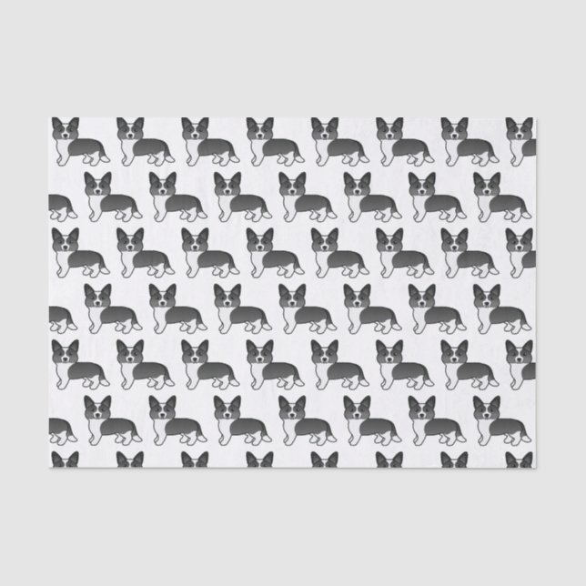 Schwarz-Weiß-Cardigan-Welsh-Corgi-Hundeschema Seidenpapier (Vorderseite)