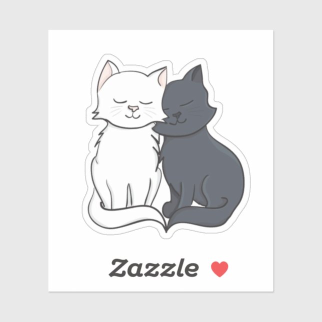 Schwarz-Weiß-Cartoon Cat Liebe Aufkleber (Blatt)